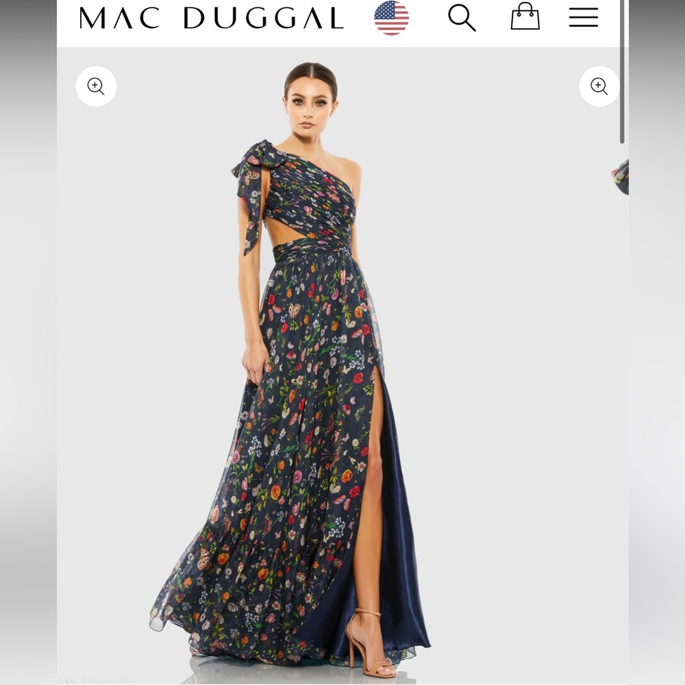 Ieena for Mac Duggal Floral One-Shoulder Maxi Dress